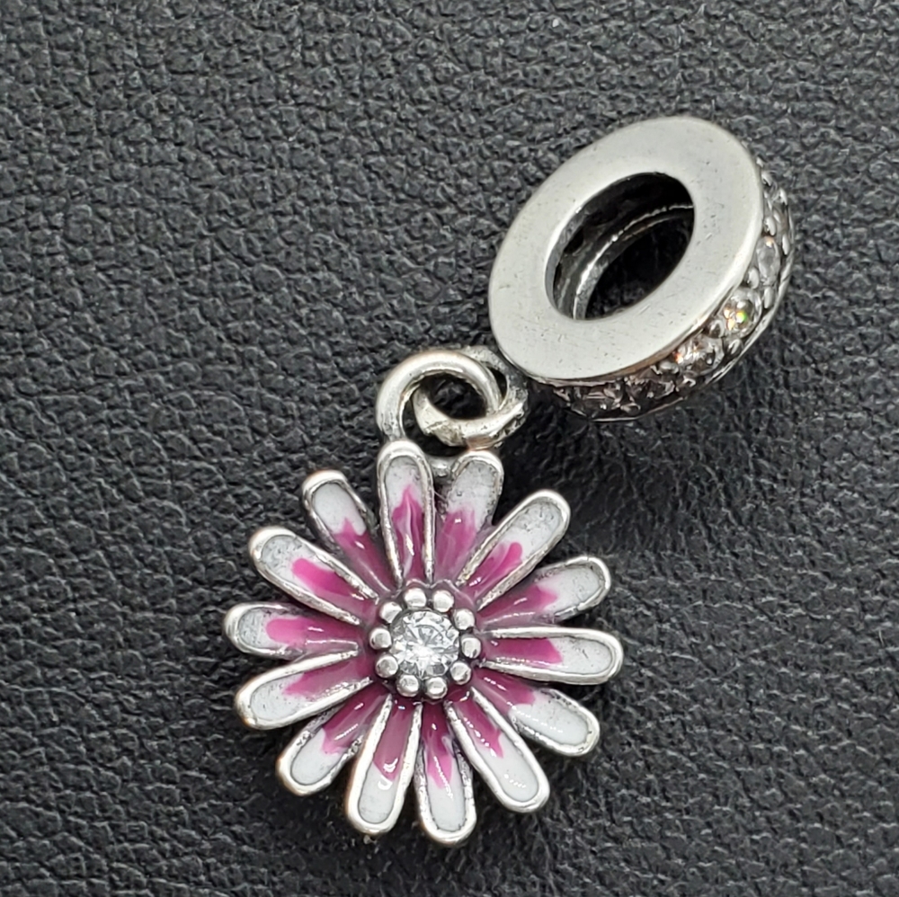925 Silver Dangling Purple Daisy Bracelet Charm